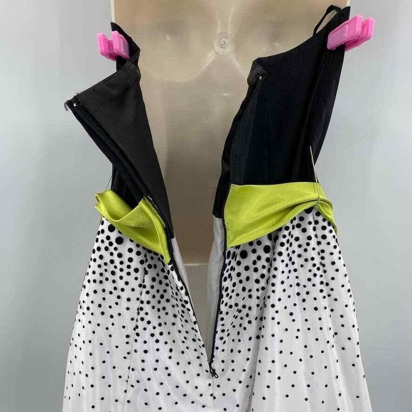 Vintage 80s Retro Glam Jessica McClintock Gunne Sax Dress 9 White Black Green - Picture 8 of 12